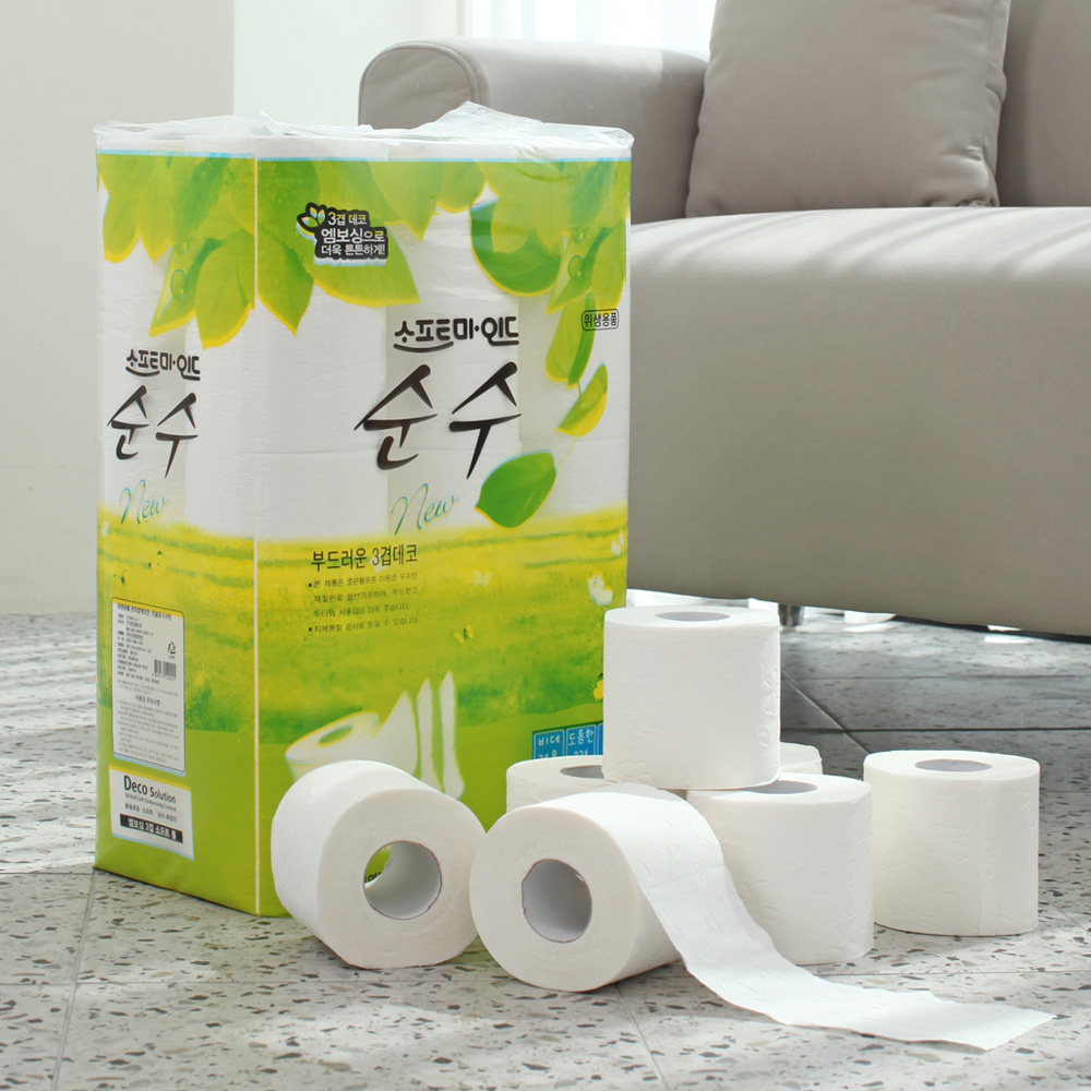소프트마인드 순수 3겹 천연펄프 100% (25m x 30롤)