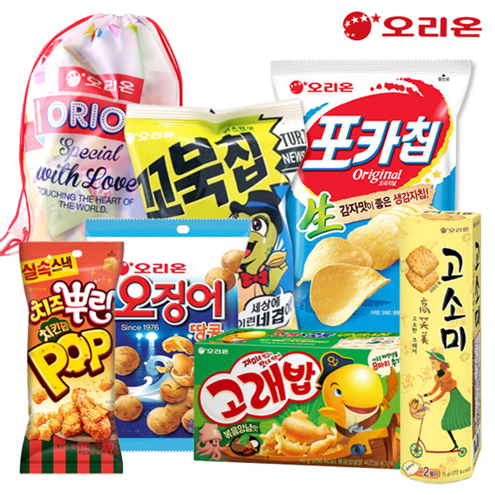 [오리온] 과자가필요해6종 4호 (오징어땅콩,치즈뿌린치킨팝,포카칩,초코꼬북칩,고래밥,고소미)